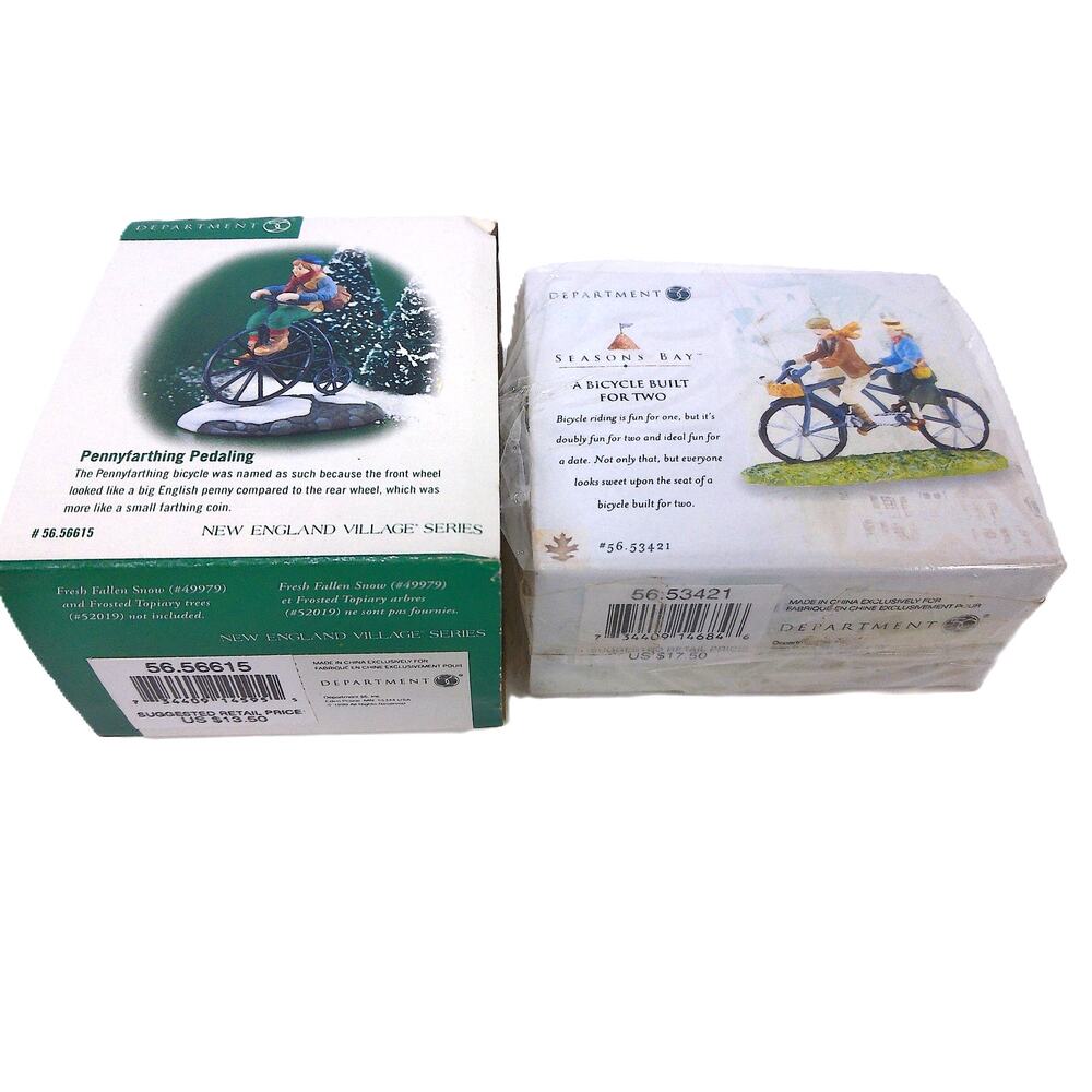Vtg Department 56 A Bicycle Built For 2 And Pennyfarthing Pedaling Set of 2